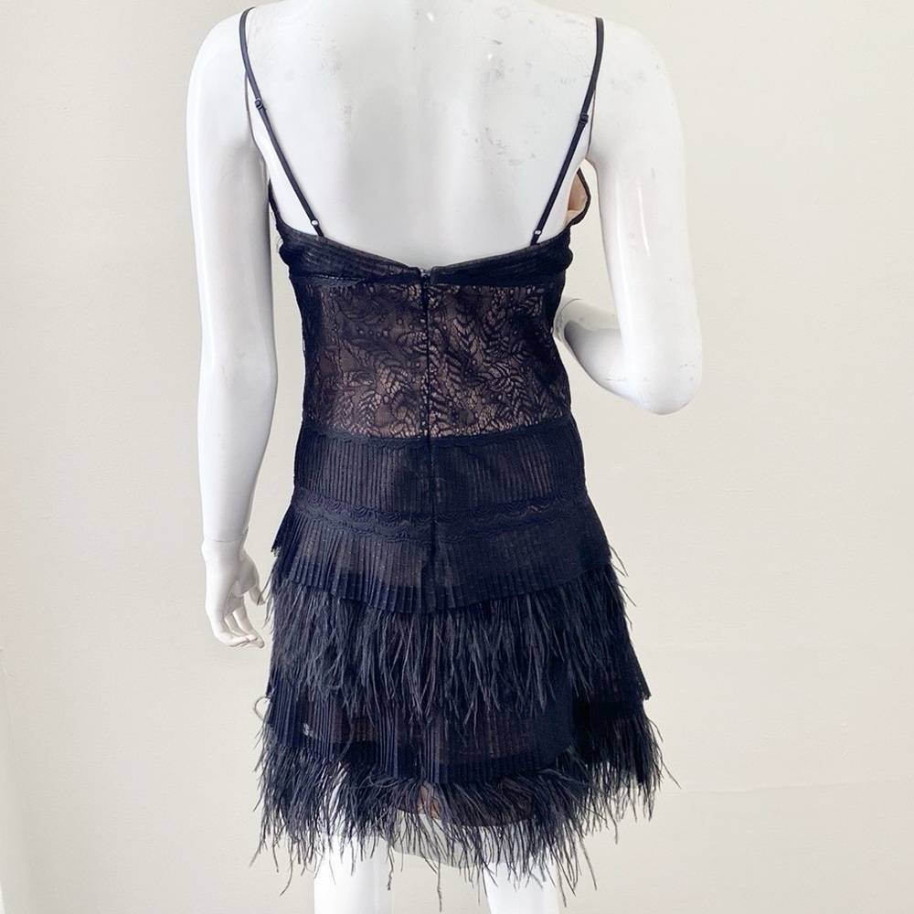 Y2K BCBG Max Azria Black Lace and Tiered Feather Fringe Mini Dress - Picture 2 of 7